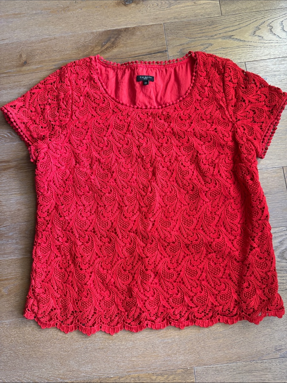 Talbots Red Lace Short-Sleeve Top